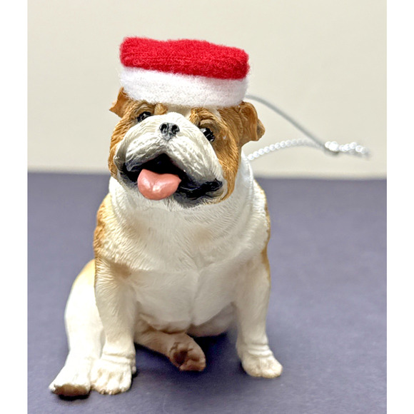 Vintage Sandicast Bulldog Puppy Dog Fawn Ornament Hat Box - Picture 1 of 16